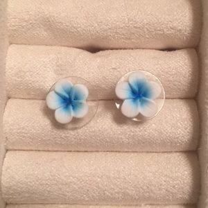 Blue flower post earrings